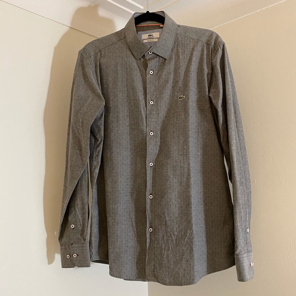 👔2/$60 LACOSTE Dark Grey Dress Shirt